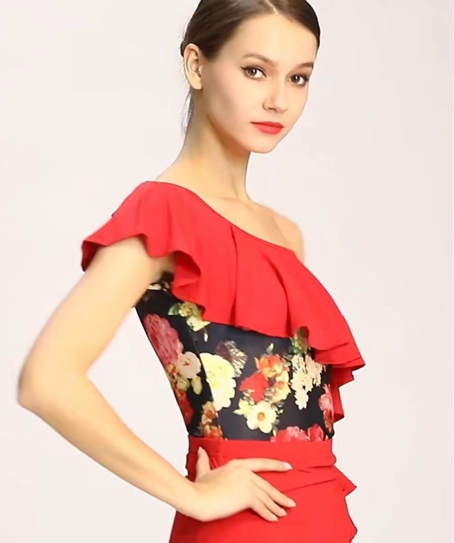 花柄スタンダードドレス✨デモや発表会、ダンスパーティーに最適！袖口