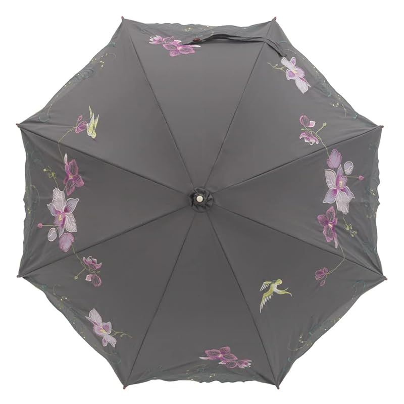 日傘 女優日傘 長日傘 ショート折りたたみ日傘 ショップチャンネル 完全遮光 遮熱 UVカット かわず張り 涼しい 晴雨兼用傘 特殊2重張り 全面刺繍 グレー