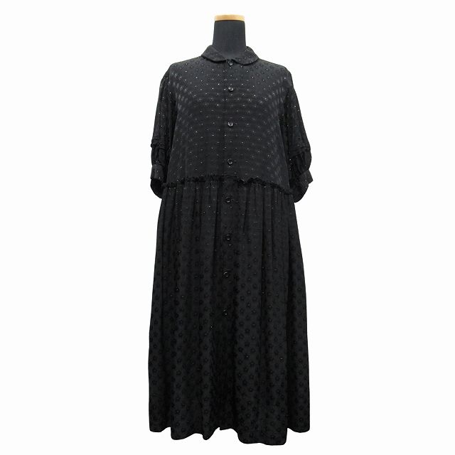 14SS トリココムデギャルソン tricot COMME des GARCONS 花柄 ボーダー 丸襟 ロング ワンピース カットソー 五分袖 アーカイブ AD2013 TM-O203 サイズM 黒 ブラック レディース