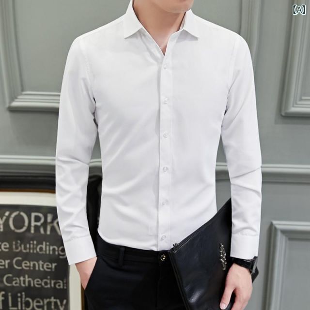 [4XL ]春 コーデ メンズ 用 服 シンプル 大人 紳士服 カジュアル 長袖 シャツ ビジネス 無地 スリムフィット ワークウェア ワークシャツ ホワイト 春  カジュアル 通勤スタイル 重ね着コーデ ゆ