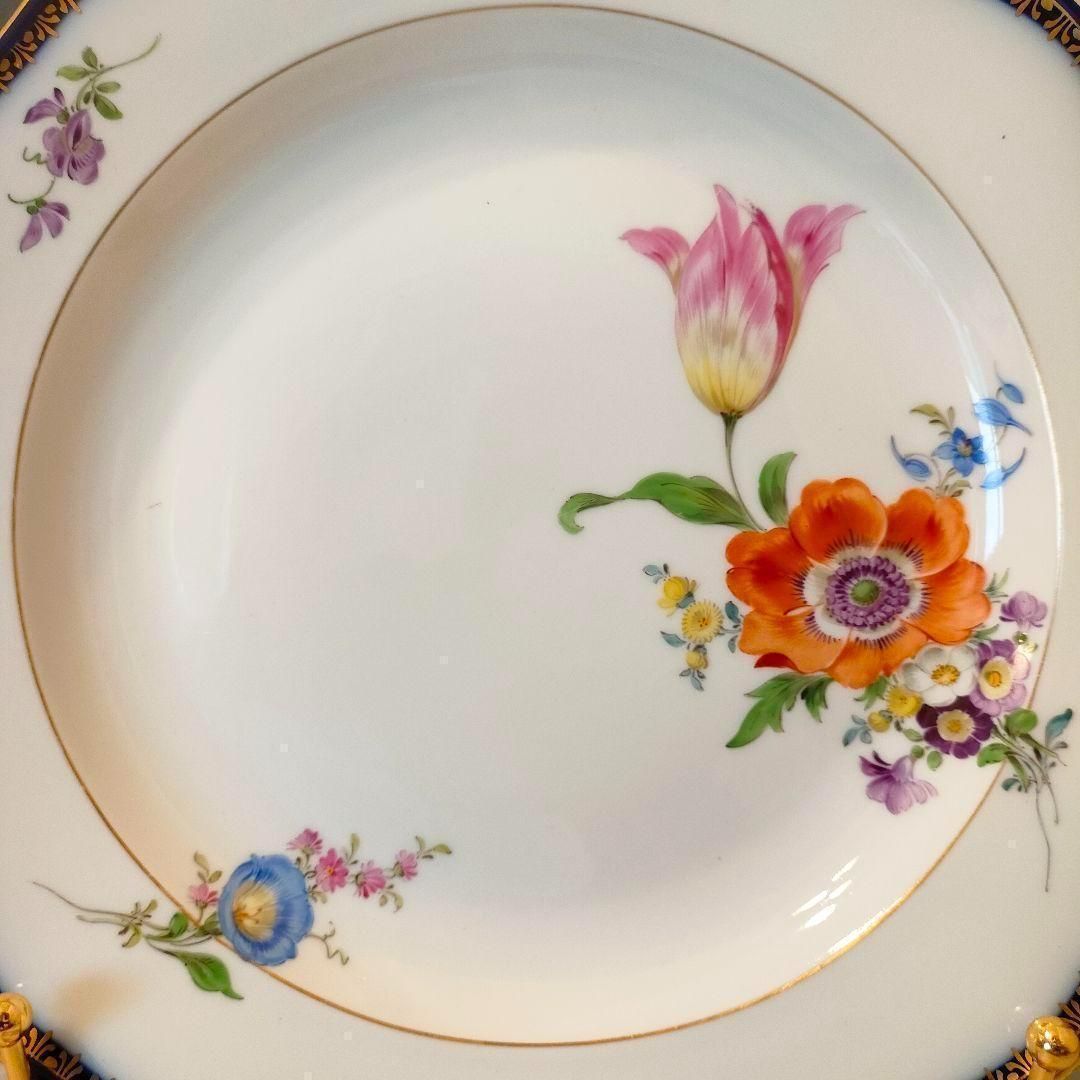 美品☆Meissen マイセン アンティーク 皿 24.5cm プレート 花 金彩