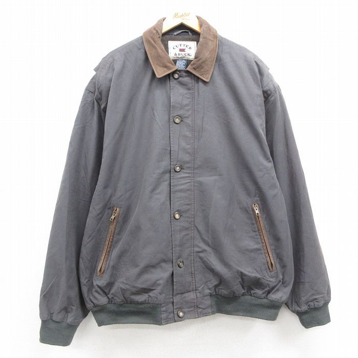 XL/古着 長袖 ジャケット メンズ 大きいサイズ ロング丈 襟レザー グレー 25jan09 中古 アウター ジャンパー ブルゾン