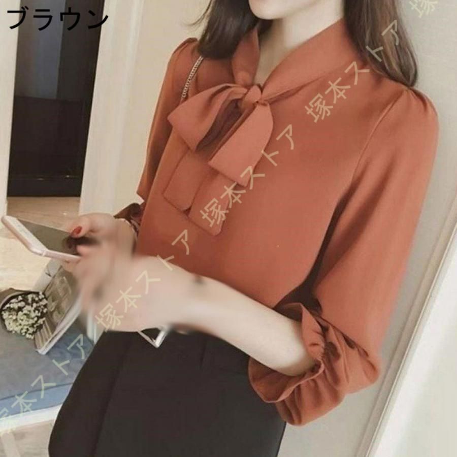 ブラウス レディース 長袖 シフォン ブラウス 蝶ネクタイ リボン