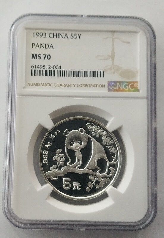 NGC MS70 China 1993 panda silver coin 1|2oz 5 yuan