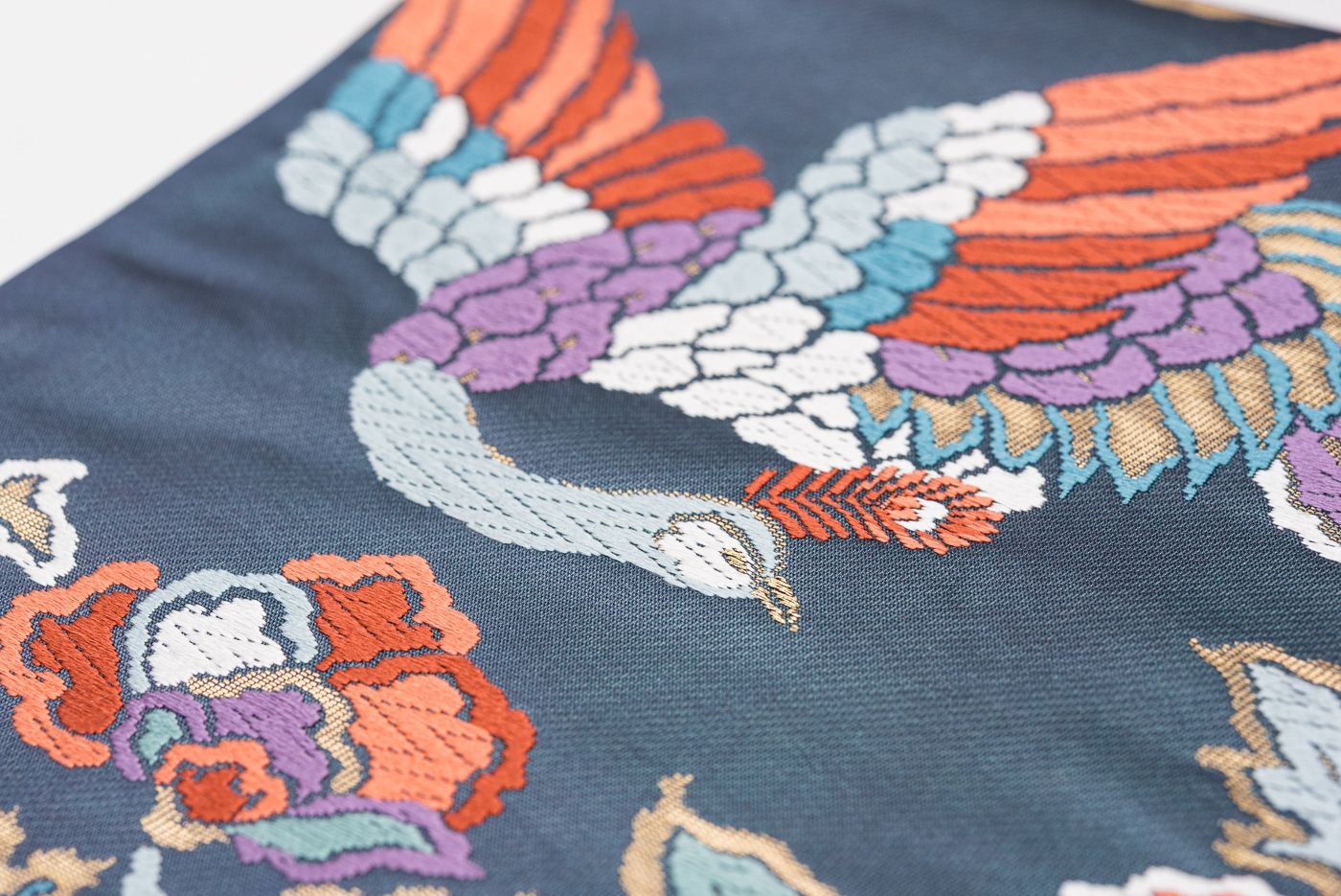 袋帯 孔雀 九雀 花柄 刺繍 NO-785 袋帯 孔雀 九雀 花柄 刺繍 NO-785
