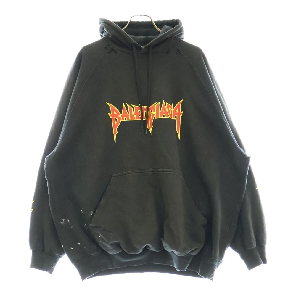 BALENCIAGA バレンシアガ 22SS Metal Hoodie Logo バレンシアガ メタルロゴ ペイント加工 スウェット プルオーバーパーカー ブラック 697879 TMV89