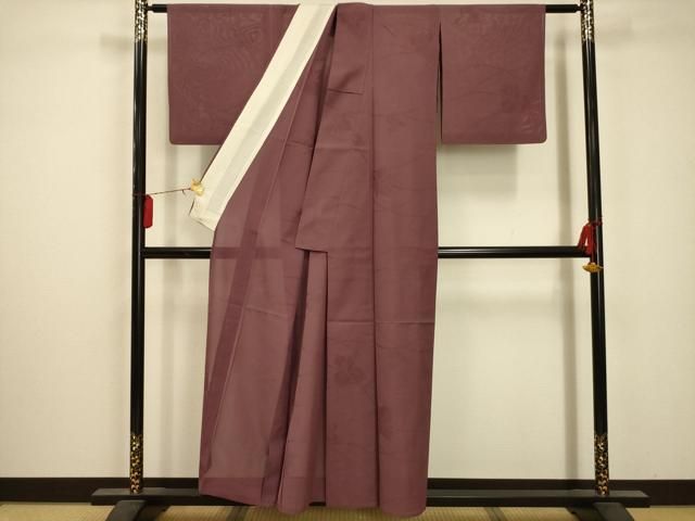 平和屋着物 夏物 色無地 草花紋紗 梅鼠色 洗える着物 AABA5676sx