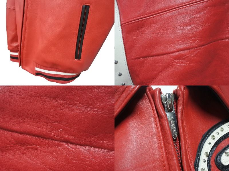 極美品 pellepelle ペレペレ ENCRUSTED VARSITY PLUSH レザー