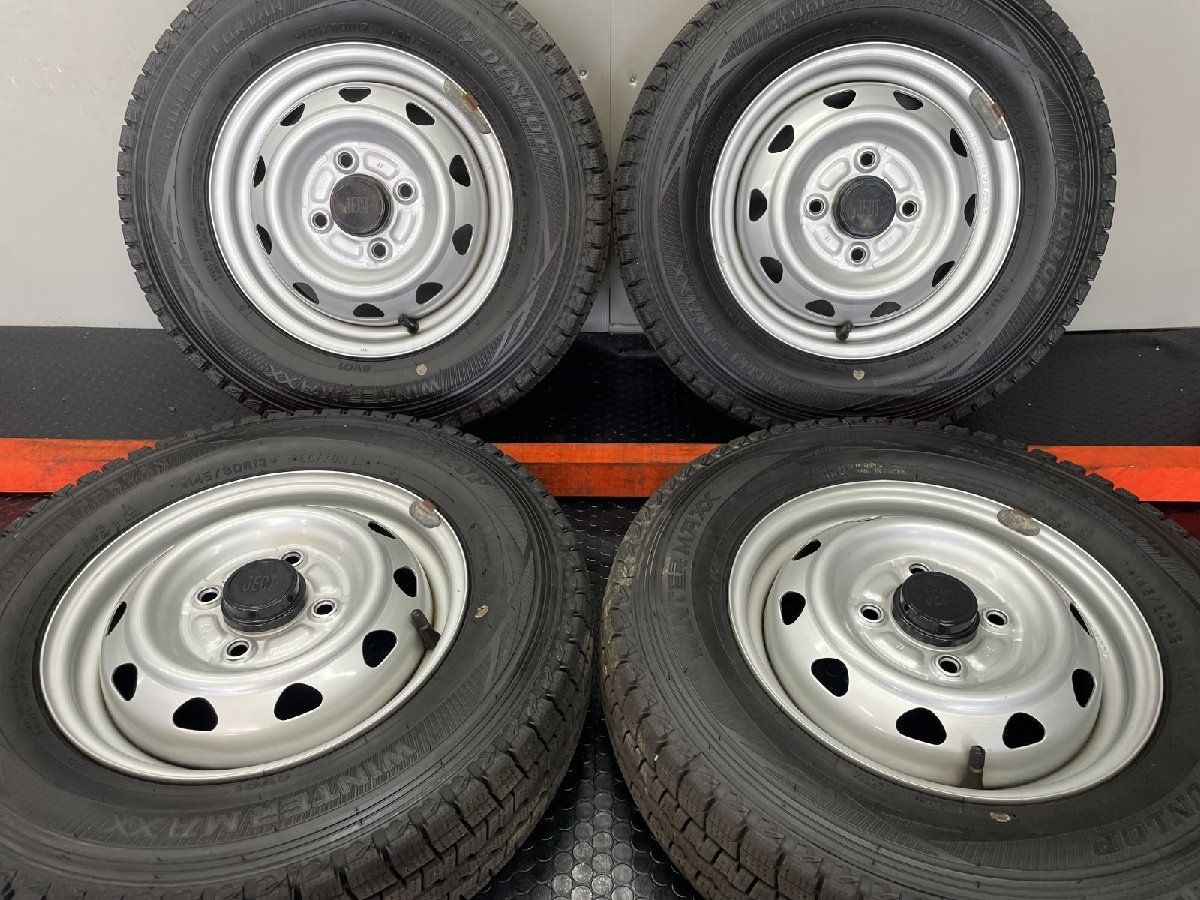 DUNLOP SV01 145 80R12 80 78N LT スタッドレス JECT 鉄ホイール 12インチ 3.5J4HPCD100 22年製 エブリィ等 STN014MY