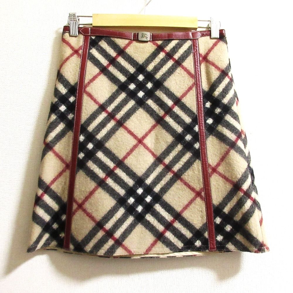 BURBERRY BLUE LABEL バーバリーブルーレーベル ベルト ノバチェック ウールスカート FXF96-714 サイズ36 ベージュ レディース 古着