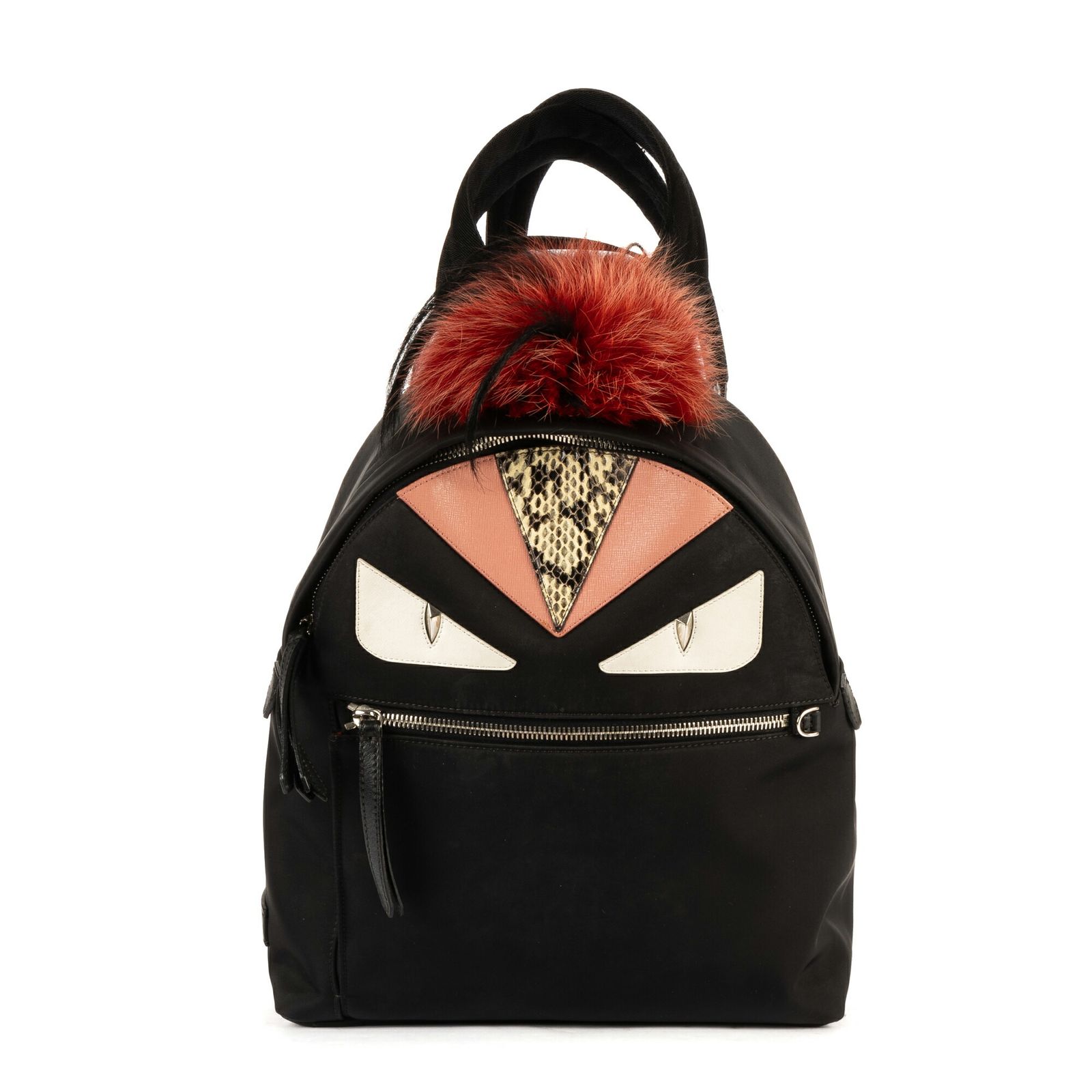 FENDI フェンディモンスター黒ナイロン×パイソンレザーA