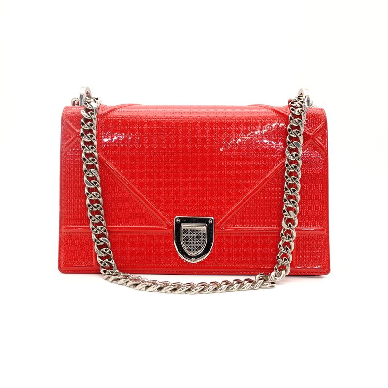 ディオール DIOR ディオラマ チェーン ショルダーバッグ レッド パテントレザー クロスボディ 7-9-026