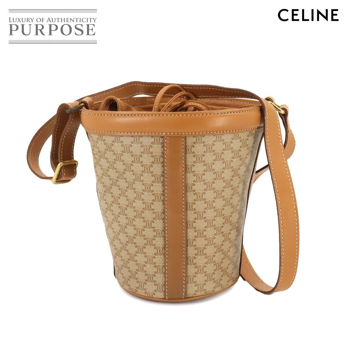 セリーヌ CELINE マカダム柄 巾着 ショルダー バッグ PVC レザー ベージュ ゴールド 金具 ヴィンテージ 90245380 - メルカリ