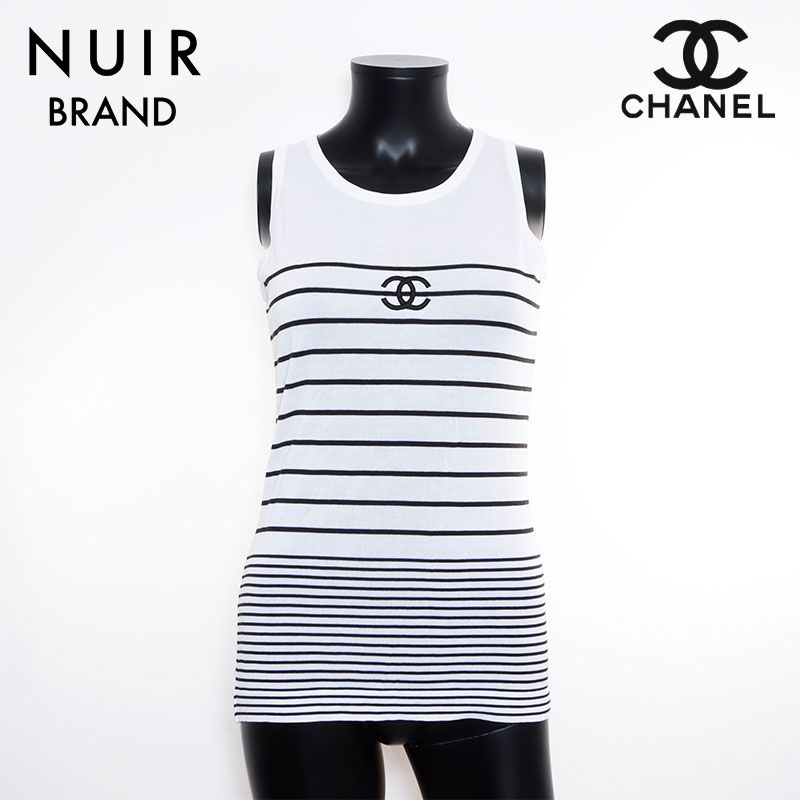 シャネル　CHANEL タンクトップ　1990s ボーダーココマーク　ビンテージ CHANEL シャネル タンクトップ 1990s ボーダー コットン ココマーク