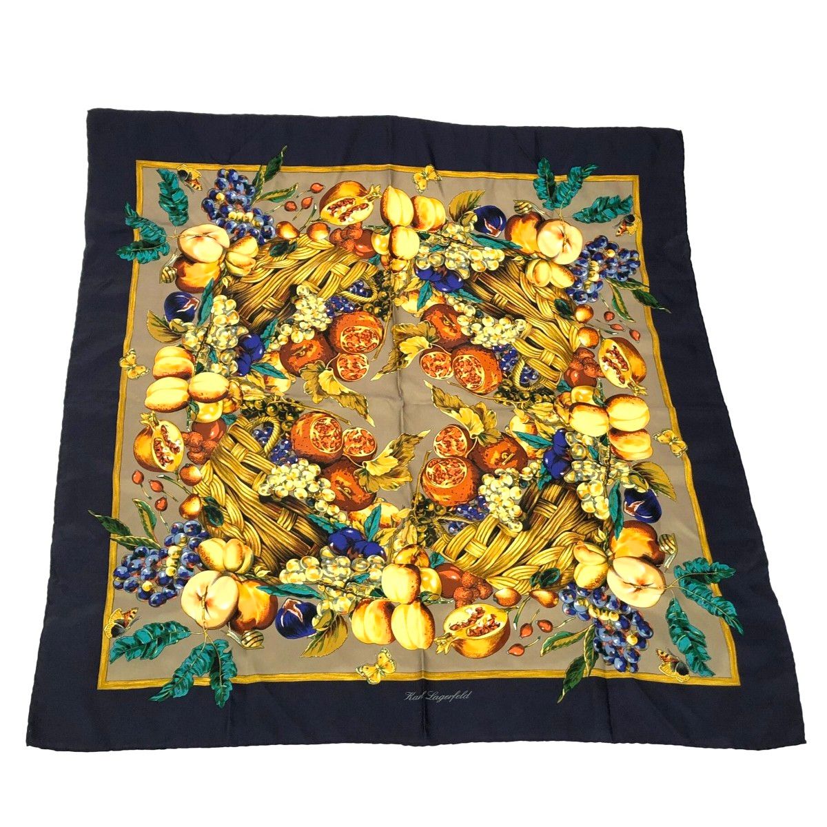Karl Lagerfeld カールラガーフェルド スカーフ 大判 シルク KARL LAGERFELD カールラガーフェルド スカーフ フルーツ柄 シルク100