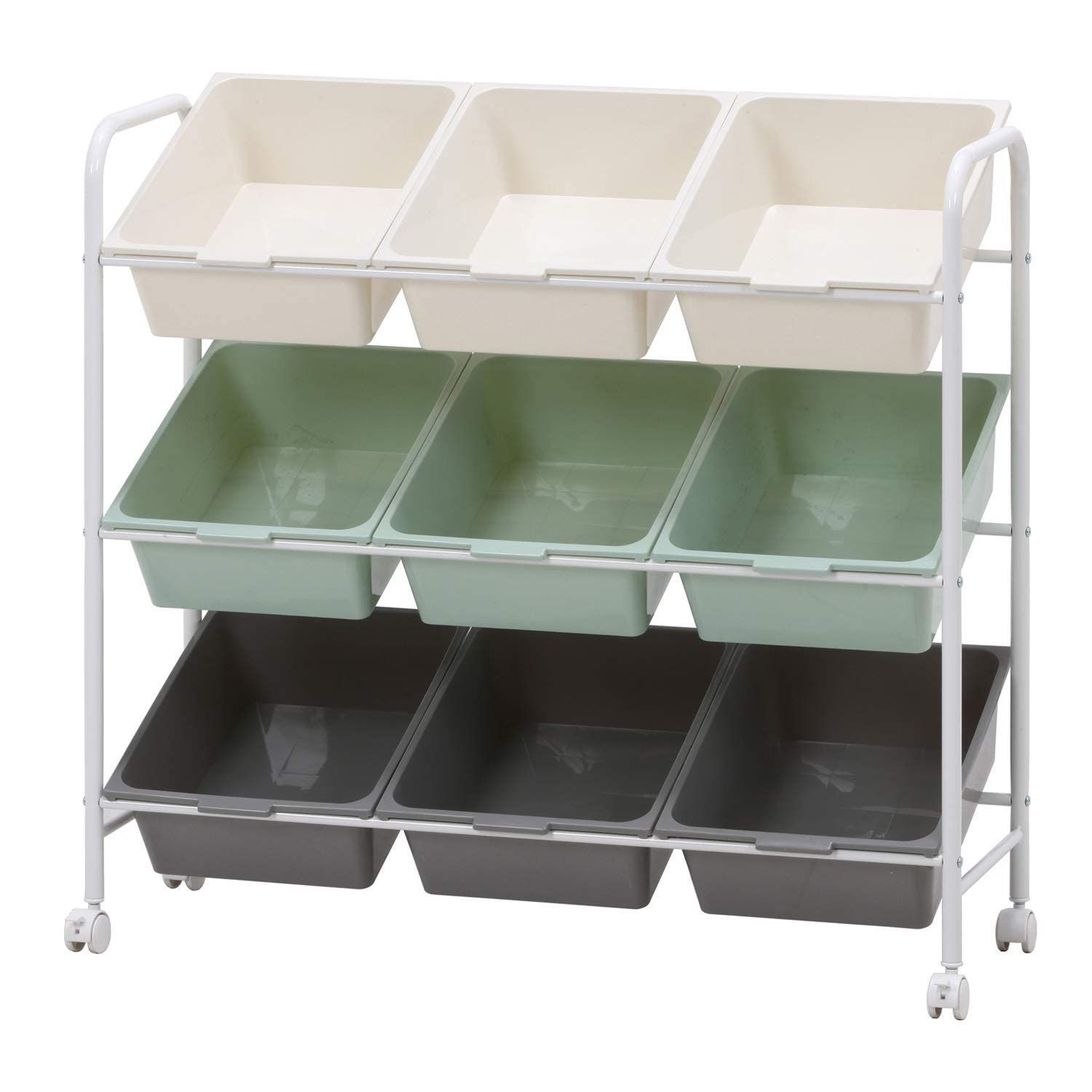 9マス グリーン 幅90 5 奥行36 高さ86 cm おもちゃ箱 おもちゃ収納 収納棚 知育 軽量 子供 ストッパー付き お片付けラック 38293 不二貿易