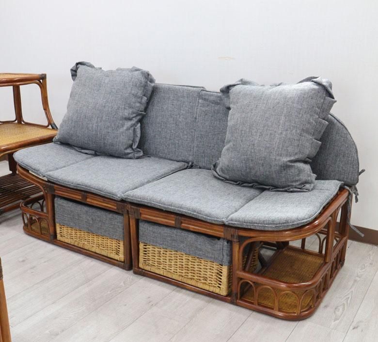 ラタンカウチソファ クッション2個付き 軽量 ソファー セパレート 140