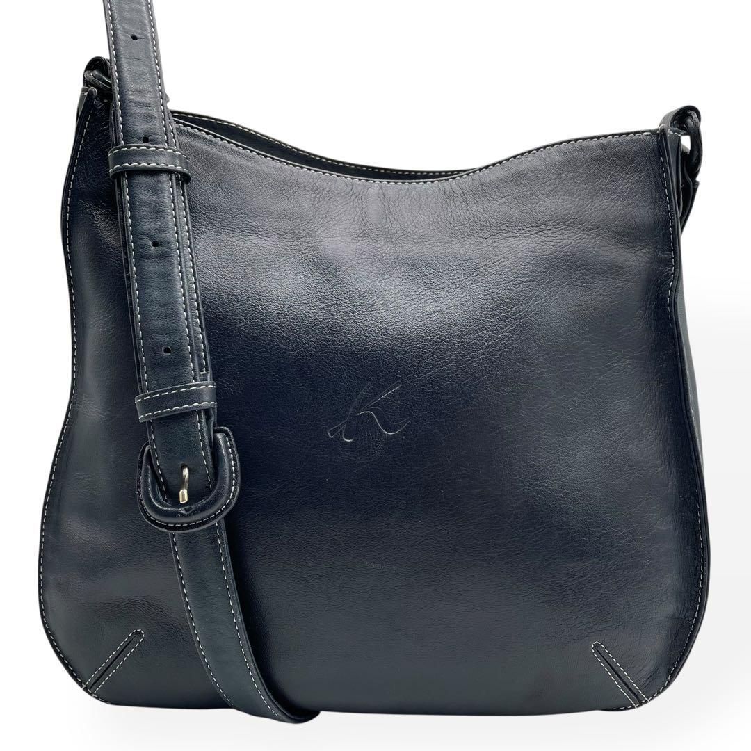美品 kitamura キタムラ ショルダーバッグ レザー ネイビー 斜