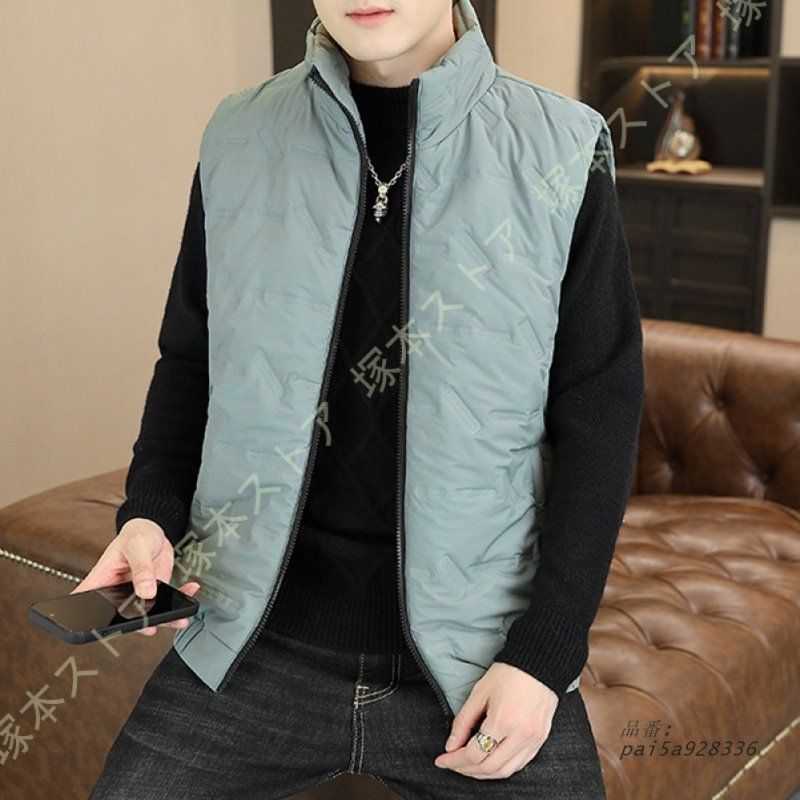 中綿ベスト メンズ ノースリーブ 防寒着 ダウンベスト 大きいサイズ ショート丈 ファスナー 無地 防風 ショートコート あったか 立ち襟 袖なし 厚手 pai5a928336