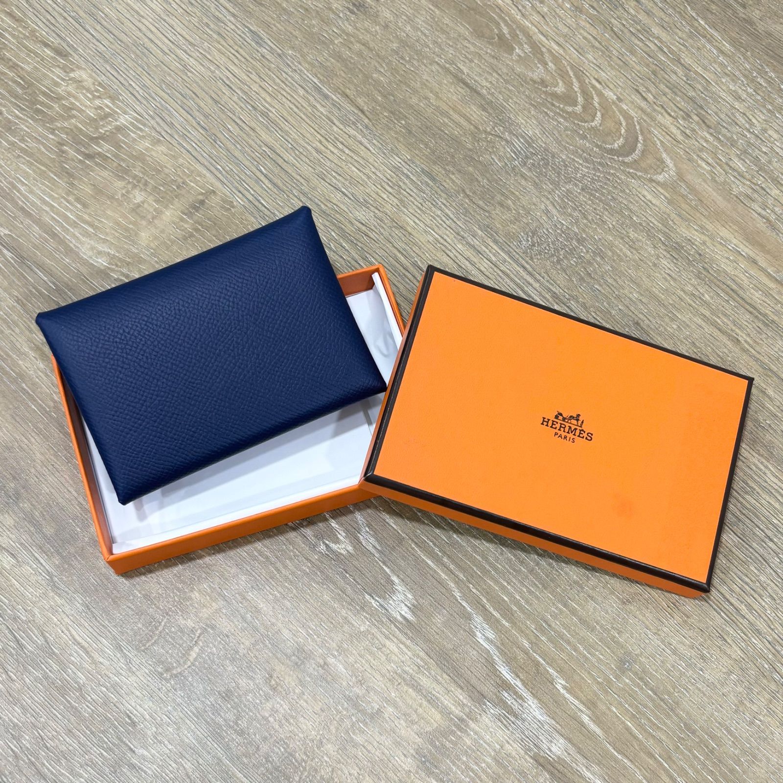 【新品未使用】エルメス　カルヴィデュオ　ネイビー エルメス カルヴィ デュオ ブルーネイビー ヴォーエプソン