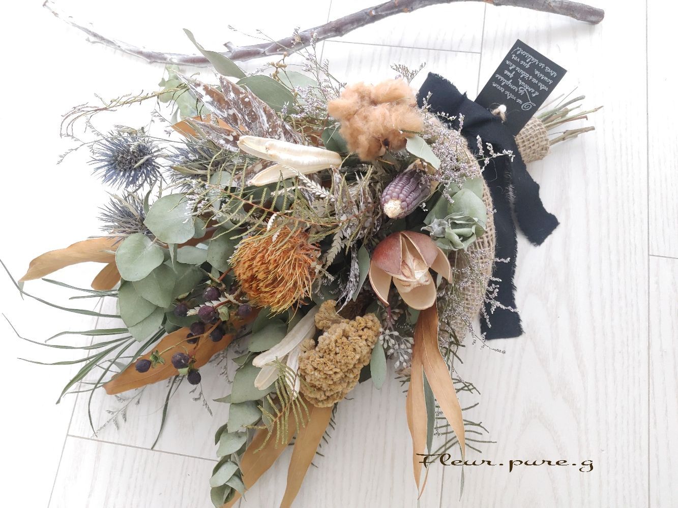 ◆ドライフラワーブーケ＊前撮り＊スワッグ＊ネイティブフラワー&ブルー/パープル