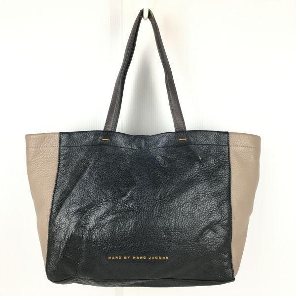 MARC BY MARC JACOBS/マークジェイコブス★レザー トートバッグ　【黒×グレージュ/ツートンカラー 本革】肩かけ/ショルダー　管NO.YB5-92 MARC BY MARC JACOBS/マークジェイコブス☆レザー トートバッグ 【黒