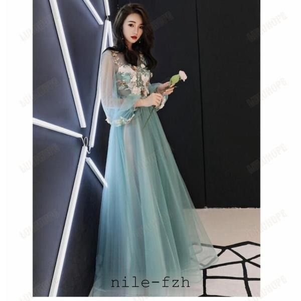 袖あり ウエディングドレス パーティードレス ロングドレス 結婚式 二次会 衣装 舞台 披露宴 演奏会 発表会 ピアノ 大きいサイズ イベント用 上品 大人 刺繍