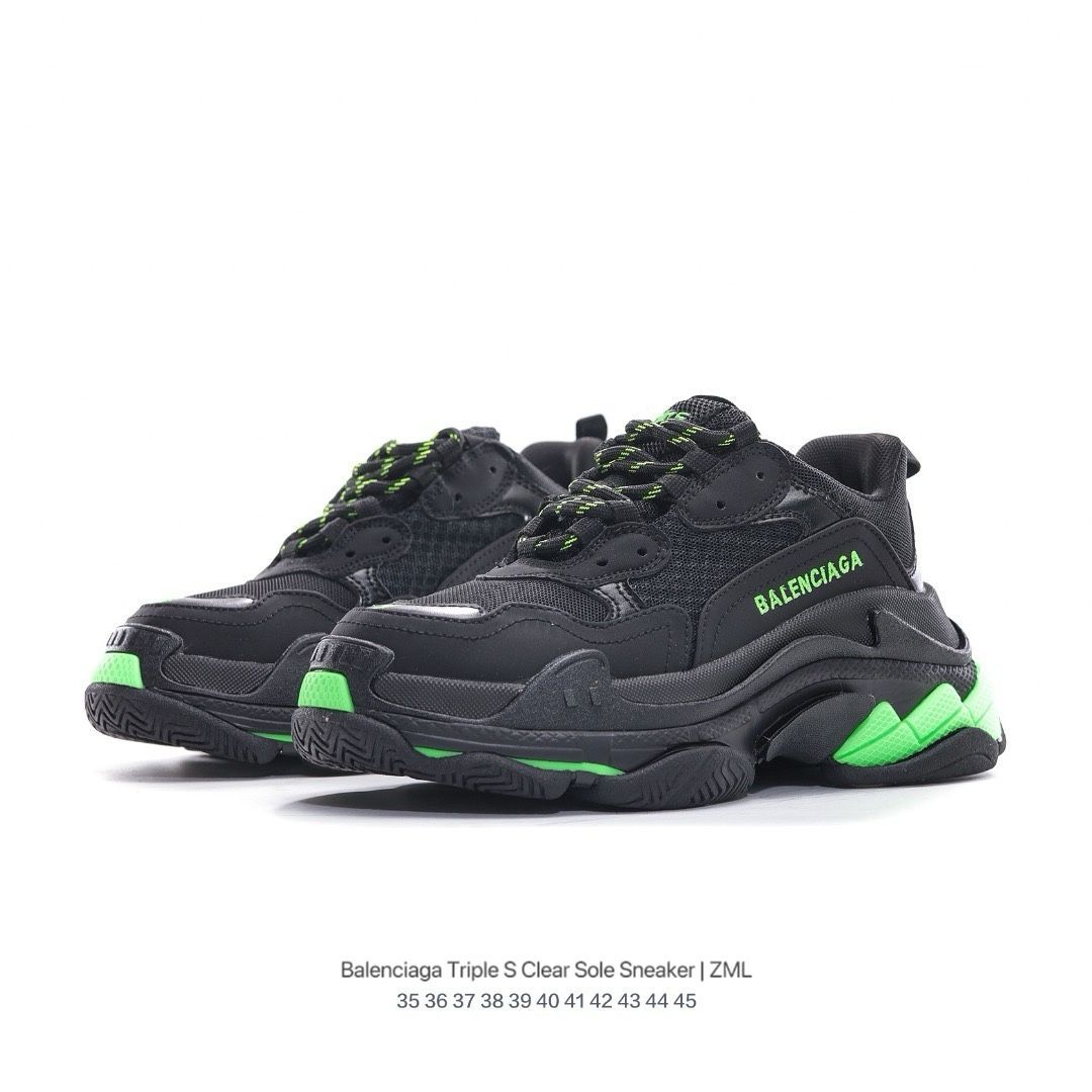 期間限定値下げ」BALENCIAGA Triple S スニーカー ダブルフォーム＆メッシュ ブラック×グリーン 新品未使用 男女兼用 - メルカリ