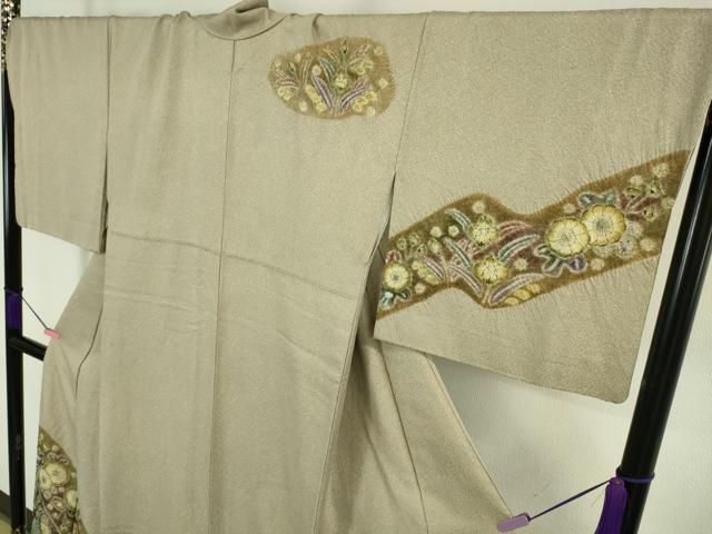 平和屋本店□極上 樋熊哲也 訪問着 辻が花 絞り 手描き 亜麻色地 暈し