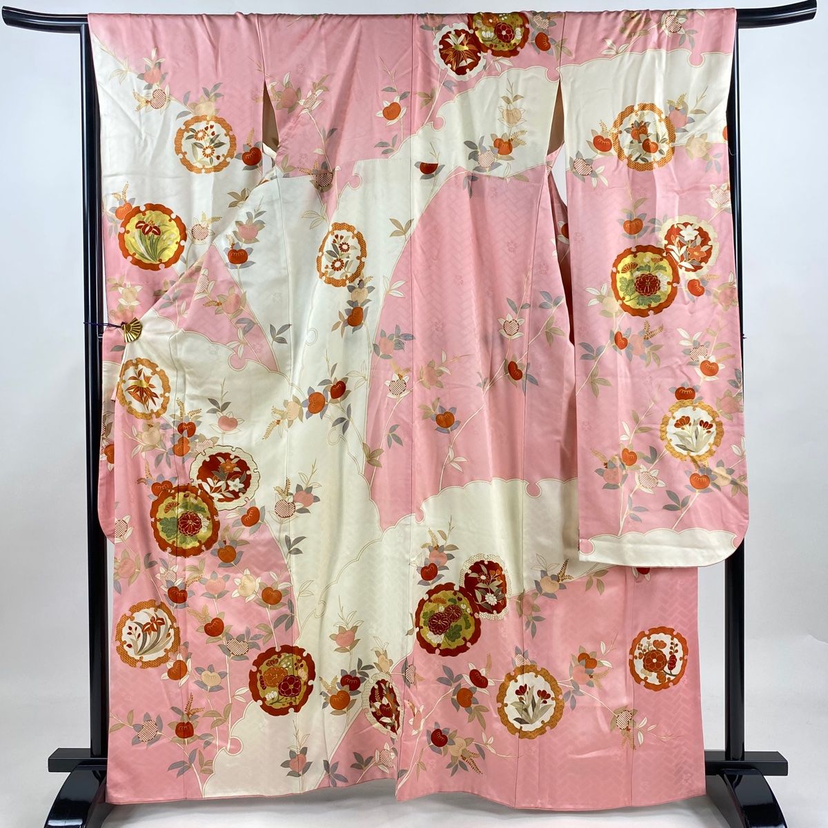 振袖 身丈165cm 裄丈68cm L 袷 吾妻徳穂 落款 草花 金糸 金彩 ピンク 正絹 名品