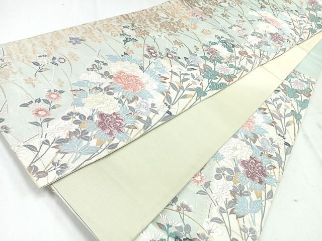 平和屋着物○六通柄袋帯 唐織 加賀染牡丹 金糸 正絹 逸品 CAAU7574nb  