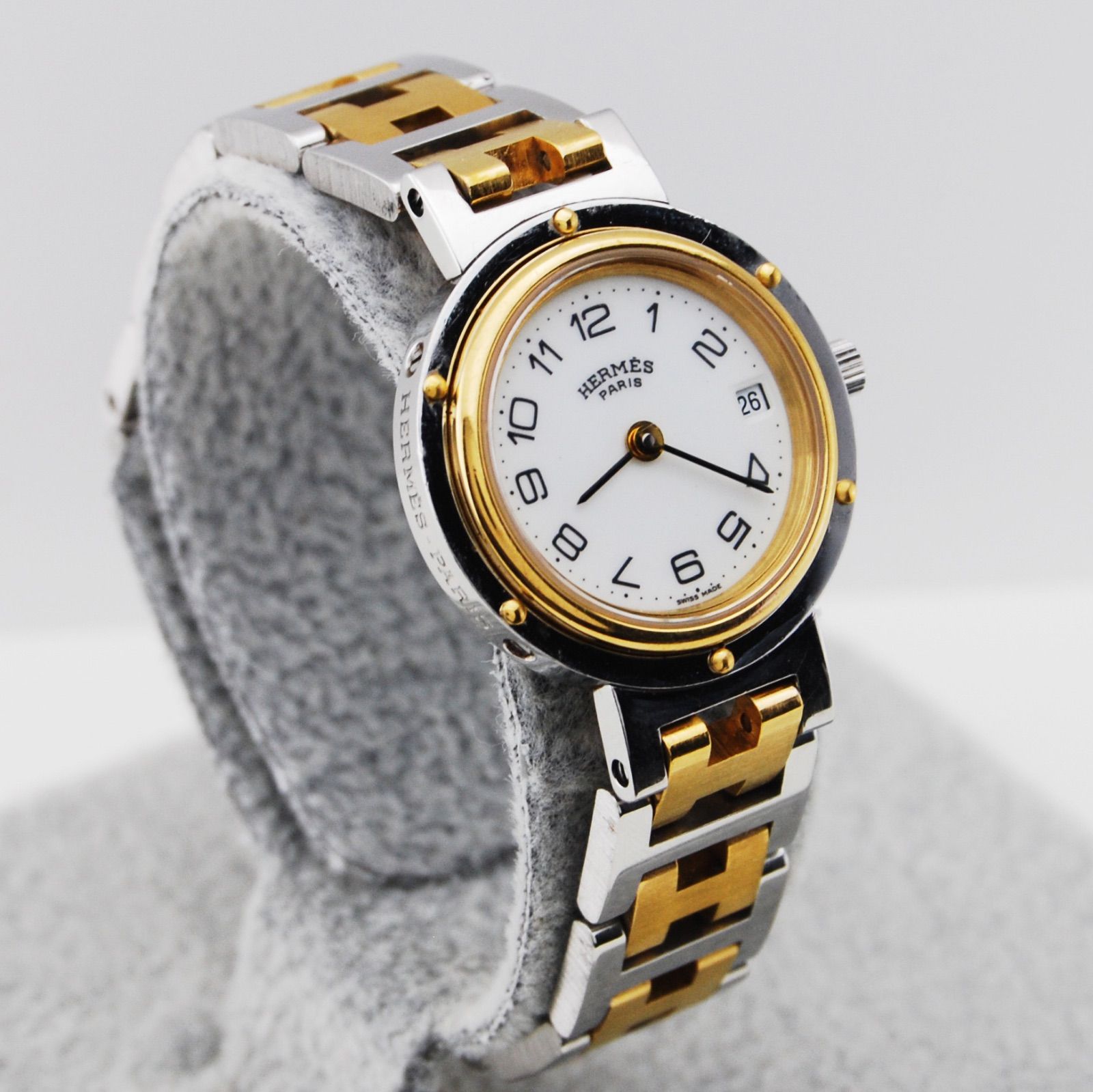 HERMES エルメス クリッパー クラシック デイト ピンクシェル文字盤