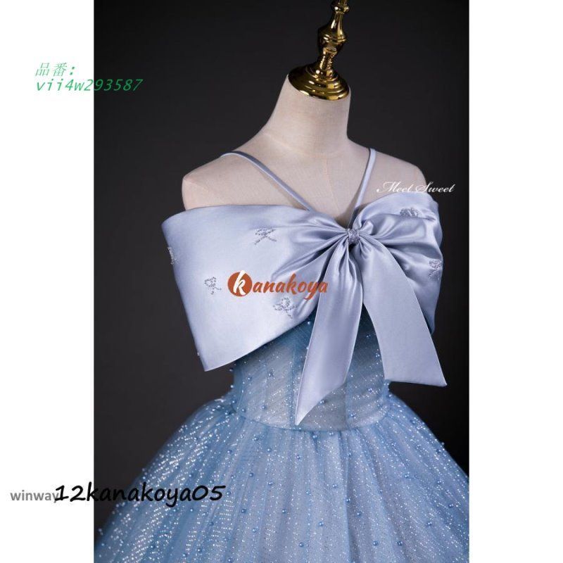 本物大特価提供！ ドレス プリンセスライン ロングドレス ブルー フリル リボン 二次会 前撮り 演奏会 花嫁 パール ステージ衣装 結婚式 ウェディングドレス 発表会 vii4w293587 通販特価!