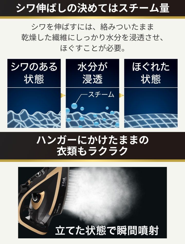 ･♥ ティファール スチームアイロン アルティメット FV6828J0 T-fal 簡単 アイロン 衣類スチーマー シワ伸ばし ワイシャツ ハンガーにかけたまま コード付き ブラック ゴールド WWW_KANDAIZUMI_COM