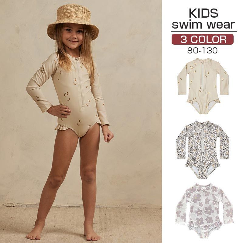 swimsuit kids girls long sleeve kids girls kids swimwear elementary school swimwear 90 100 110 120 130 kids kids mizugi kids ruffle all in one sunscreen flower pattern beach xinyutz02