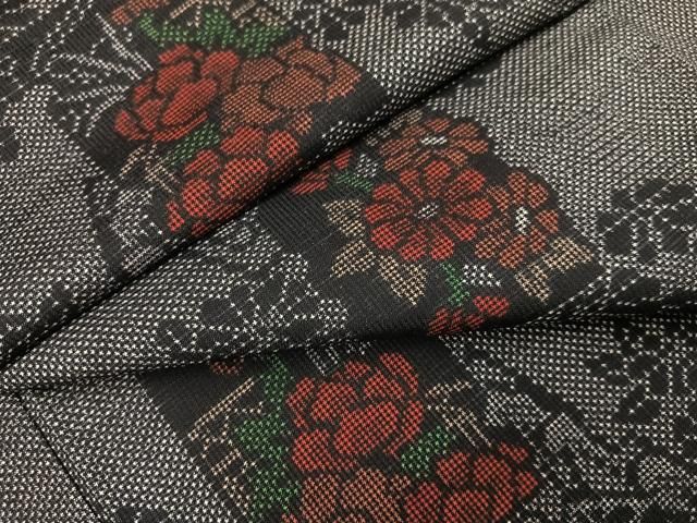 平和屋着物●本場大島紬 一元絣 色紙草花文 正絹 ♥ AABA8936ph