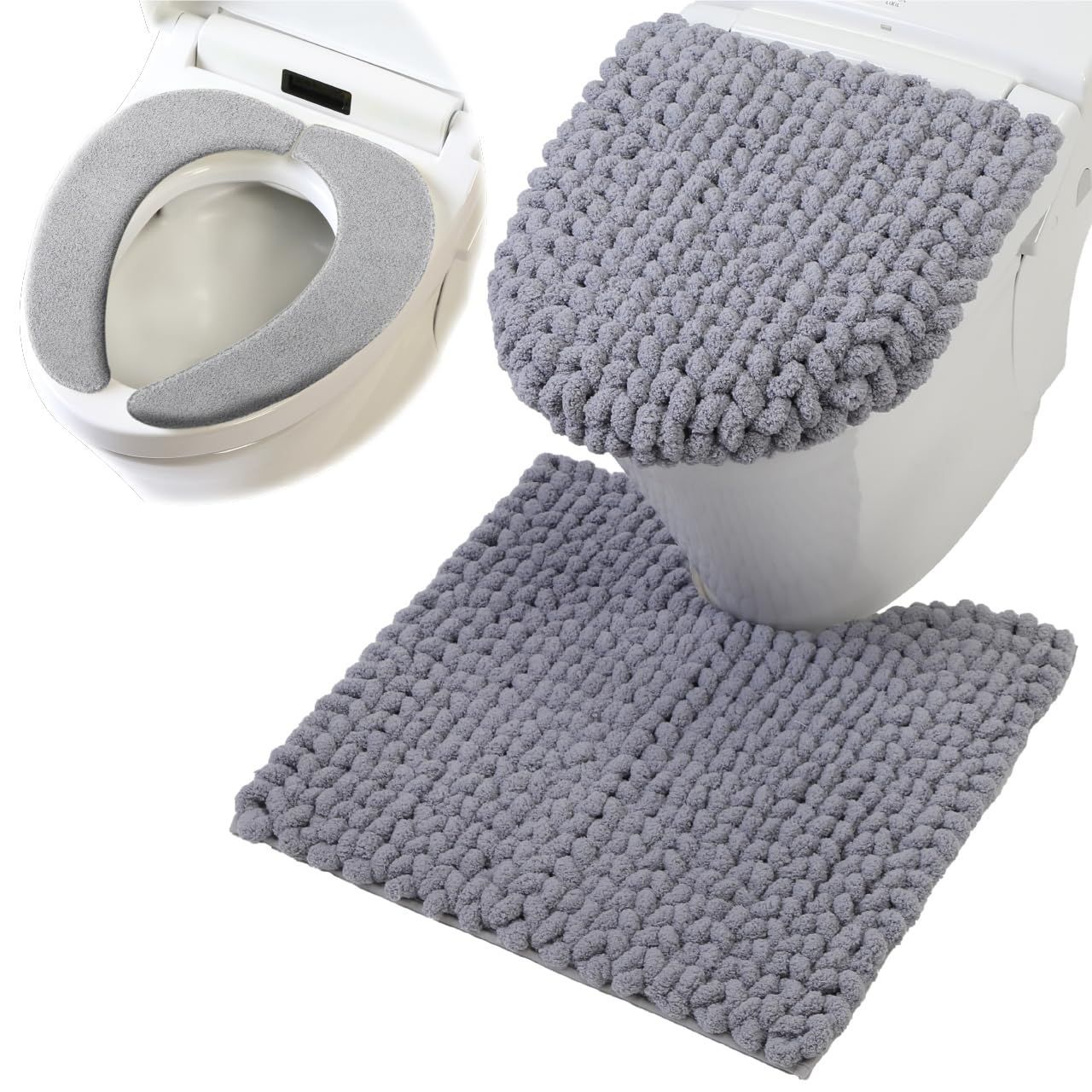 ヨコズナクリエーション トイレタリー トイレマット-フタカバー-便座カバー ３点セット モウ グレー レギュラー