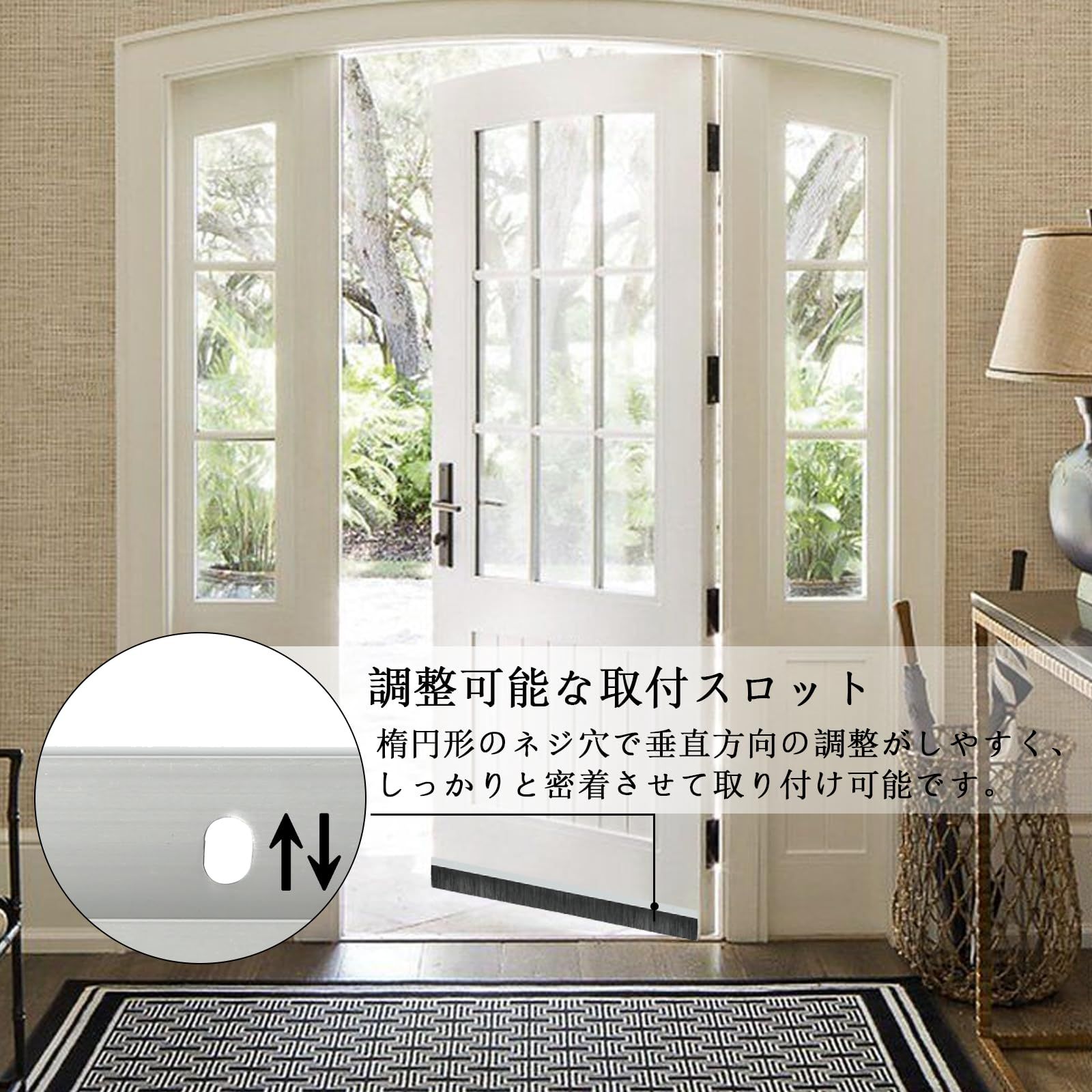  Retsun 2本セット 幅広 二重構造のドア下ブラシ 87 mm×880 mm 隙間が大きいドアに対応 防虫 防風 防塵 高密度PPブラシ＆アルミ製フレーム 高耐久の隙間ガード 隙間対策シール Double 2.5 2 バンドストッパー 梱包 テープ