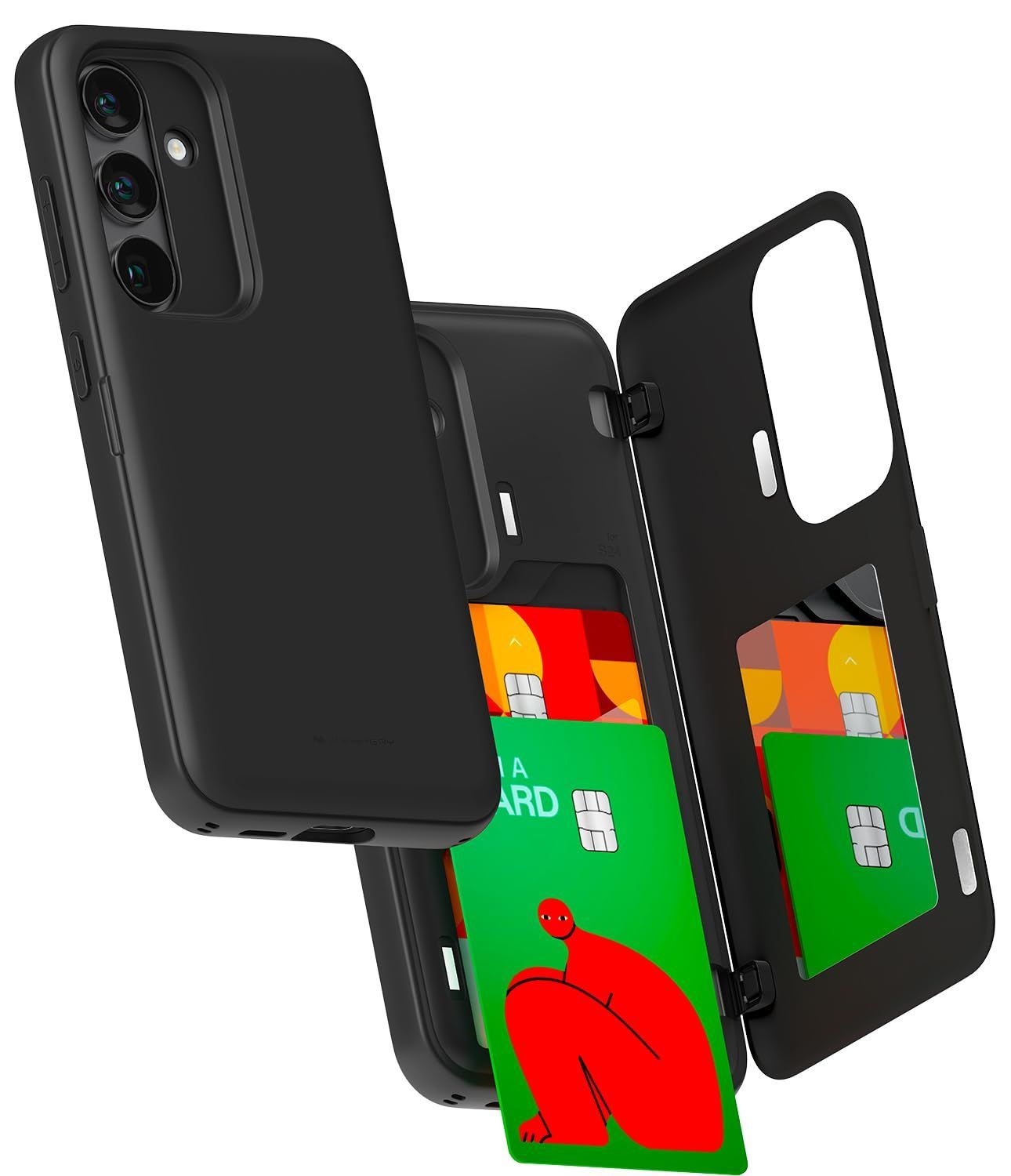 【在庫処分】Plus Plus S24 ケース ケース カード収納 S24 インチ、Galaxy 背面 背面 ケース 6.7 カバー 2枚 バンパー カード入れ マグネット式 収納 カバ― カード (黒) 用 Galaxy S24P-MDB-BLK Goosp