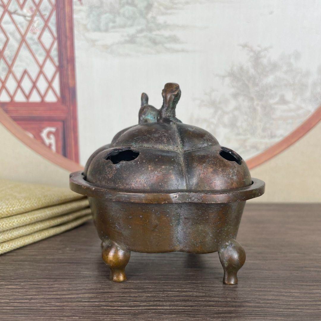 銅製 香炉 梅花形四足宣徳炉 獅蓋炉 香薫炉 茶道香具 装飾品