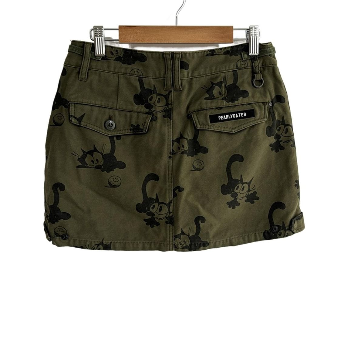 PEARLY GATES パーリーゲイツ ミニスカート サイズ1 S レディース - カーキ×黒 フェリックスコラボ