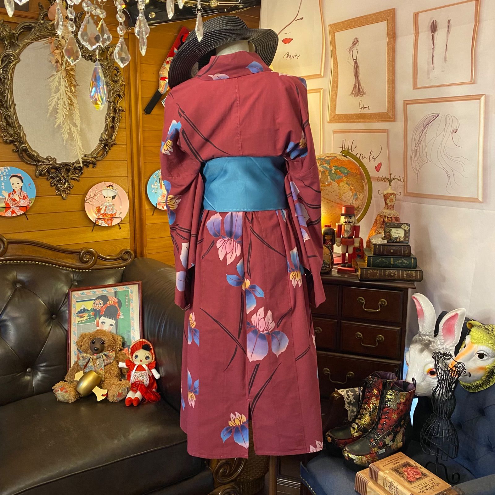 和洋折衷 浴衣 リメイク ワンピース ドレス 名古屋帯サッシュベルト  