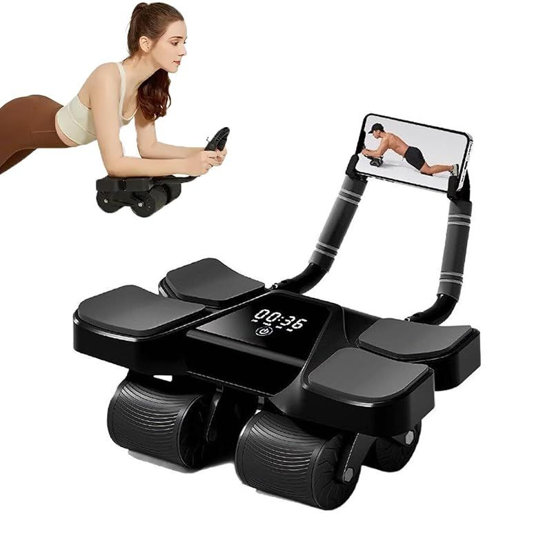 AORTD 腹筋ローラー 膝マット付き アブローラー 静音 四輪 腹筋 トレーニング器具 筋トレグッズ スマホ置き台付き オートリターン エクササイズ ローラ 腹筋マシーン 男性/女性 初心者/上級者 1 アブローラー 腹筋ホイール | タイマー付き自動リバウンドマシン | 4輪腹筋ローラーマシン | ワークアウト 筋力強化トレーニング
