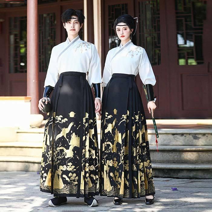 ♥ 男女兼用漢服唐装 漢元素 コスチューム 豪華漢服 2点セット カップル 中華風 交差襟 メンズ レディース 刺繍 鶴 漢服 中華古風コスプレ衣装 BJ0903ML238