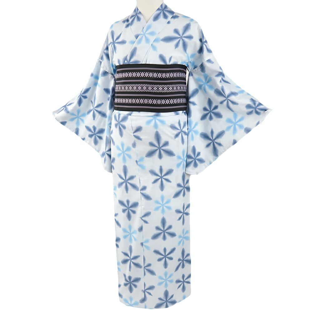 [値下げ］雪花絞り　板締め絞り　浴衣　絞り 浴衣 板締め絞り Mサイズ 青 水色 手絞り 和柄 綿100％ シック