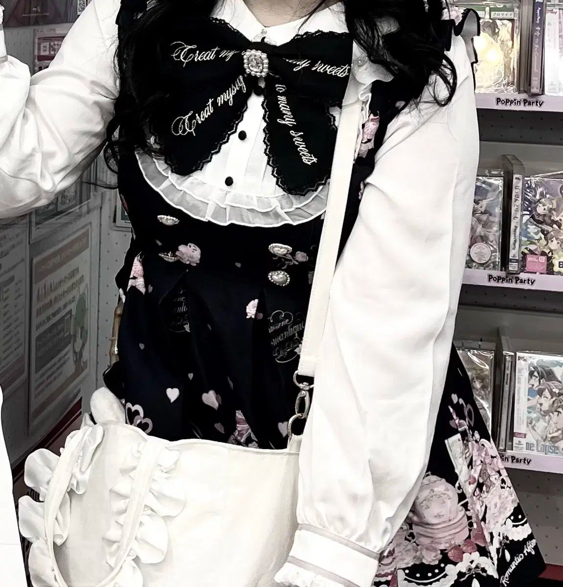 美品♡リズリサ♡ アフタヌーンティー柄♡ワンピース♡ブラック♡L