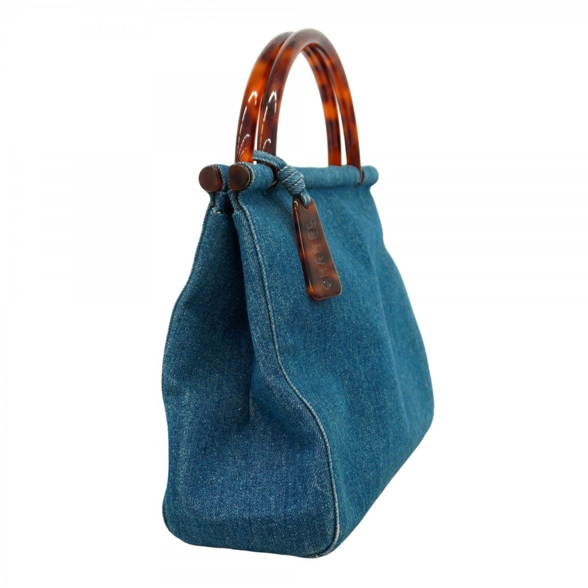 5cd4412】シャネル ハンドバッグ デニム ブルー ブラウン ゴールド金具  