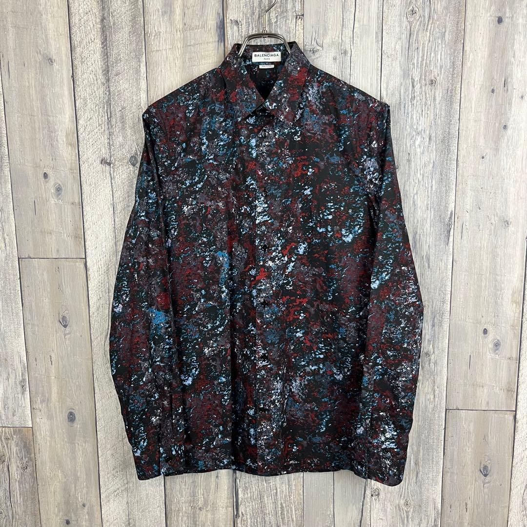 BALENCIAGA バレンシアガ イタリア製 長袖 総柄 ドレスシャツ 38