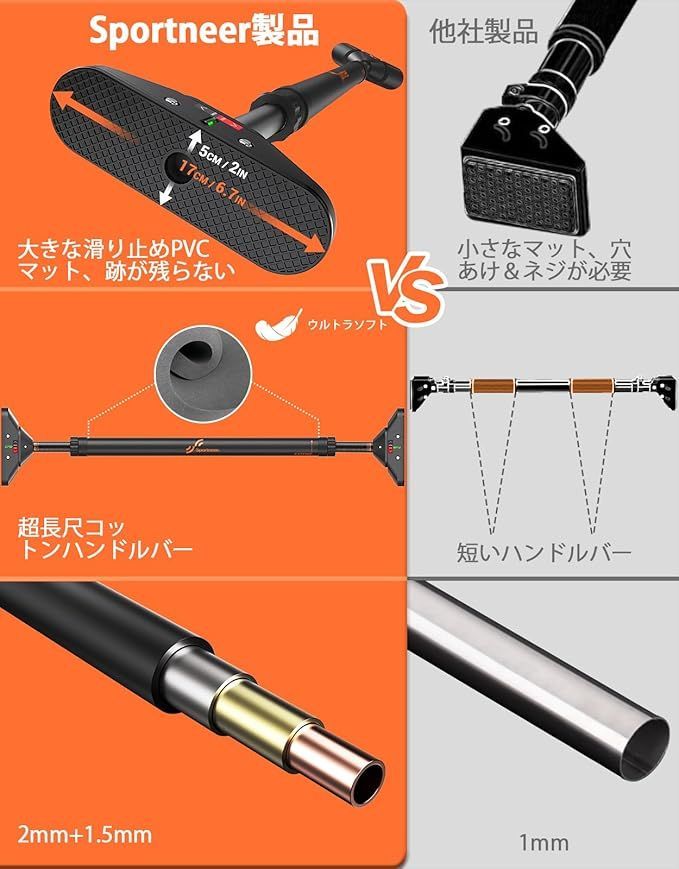 【特価セール】Sportneer 懸垂バー 懸垂マシン ぶら下がり健康器 簡単設 Sportneer 懸垂バー 懸垂マシン ぶら下がり健康器 簡単設置 筋
