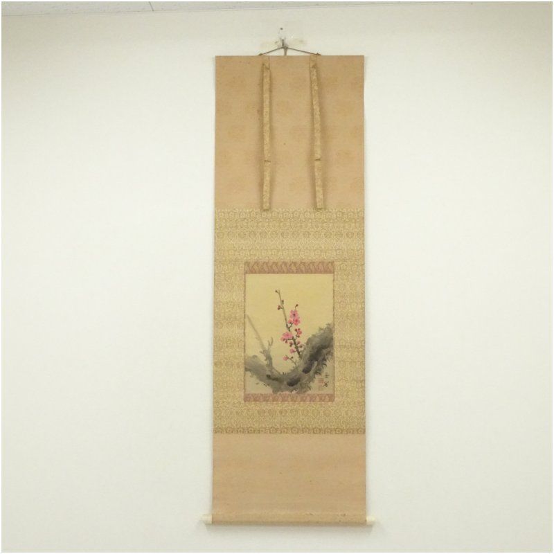 今尾景祥筆 紅梅 太巻 肉筆紙本掛軸 共箱 掛け軸 床の間 書 おしゃれ 絵画 表具 芸術 茶道 年中掛け インテリア 茶掛 掛物 和室 1月 冬